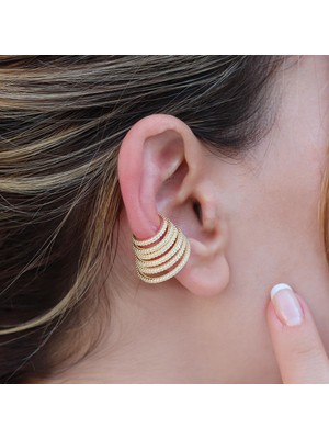 Necati Gün Ear Cuff Zirkon Taşlı Gold Kaplama Gümüş Kıkırdak Küpe