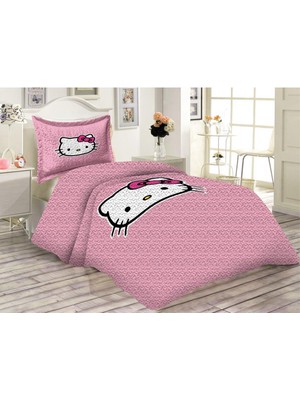 Doruklar Home Collection Kapitoneli Pamuk Dolgulu Kadife Kumaş Hello Kitty Desenli Tek Kişilik Çocuk Genç Yatak Örtüsü Seti