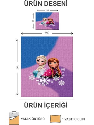 Doruklar Home Collection Kapitoneli Pamuk Dolgulu Kadife Kumaş Elsa Frozen Desenli Tek Kişilik Çocuk Genç Yatak Örtüsü Seti