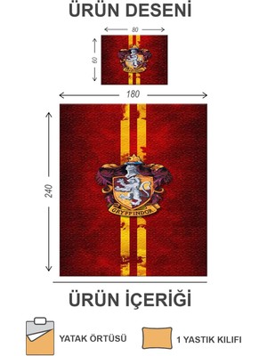 Doruklar Home Collection Kapitoneli Pamuk Dolgulu Kadife Kumaş Harrypotter Desenli Tek Kişilik Çocuk Genç Yatak Örtüsü Seti