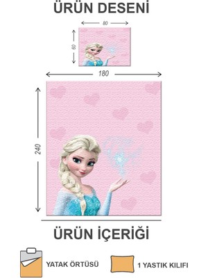 Doruklar Home Collection Kapitoneli Pamuk Dolgulu Kadife Kumaş Elsa Frozen Desenli Tek Kişilik Çocuk Genç Yatak Örtüsü Seti