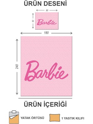 Doruklar Home Collection Kapitoneli Pamuk Dolgulu Kadife Kumaş Barbie Desenli Tek Kişilik Çocuk Genç Yatak Örtüsü Seti