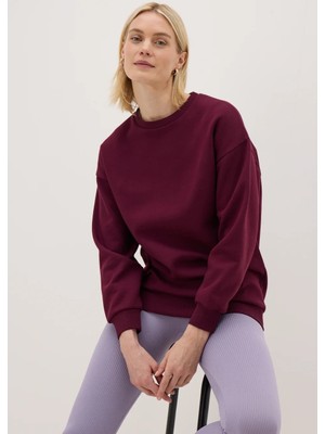 Kübra tekstil Kadın Basic Bisiklet Yaka %100 Pamuklu Şardonlu Sweatshirt