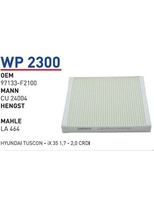 Wunder WP2300 Polen Filtresi Hyundai Tuscon-Ix 35 1.7-2.0 Crdı FN9308 MRMOEM-1084433