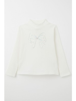 Breeze Kız Çocuk Uzun Kollu Tişört Tül Fiyonk Armalı 8-14 Yaş, Ekru