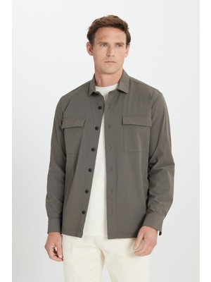 Relax Fit Rahat Kesim Gömlek Yaka Fermuarlı Cepli Takım Elbise Ceketi