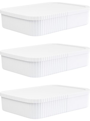 3 Adet 6 Litre Ince-Geniş Kapaklı Saklama Kutusu - Ofis ve Kırtasiye Düzenleyici Çok Amaçlı Kullanım