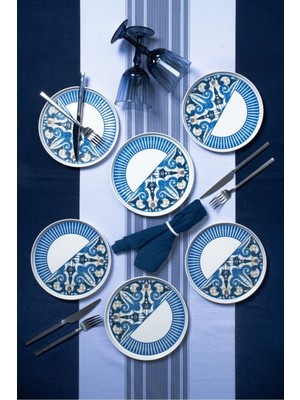 Heda Porselen Azur 6'lı Pasta Tabağı Seti Yuvarlak Beyaz Desenli 21 cm Bulaşık Makinesinde Yıkanabilir