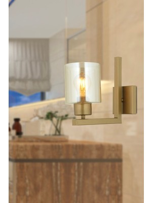 Tasse Eskitme Boyalı Duvar Lambası Yatak Odası-Yatak Başı-Banyo Için Bal Camlı Modern Aplik
