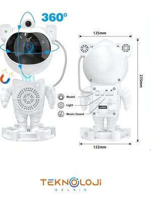 Arell Teknoloji Gece Lambası Yıldız Projektör Astronot Işıklı Galaksi Samanyolu Projeksiyon Kumandalı