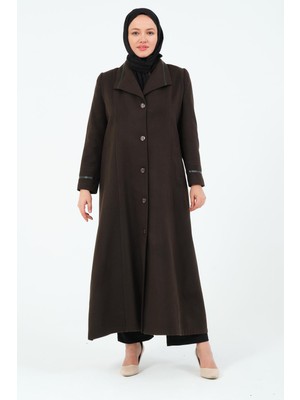 Goncagül Kadın Büyük Beden Astarlı Erkek Yaka Düğmeli Kışlık Anne Kaşe Manto