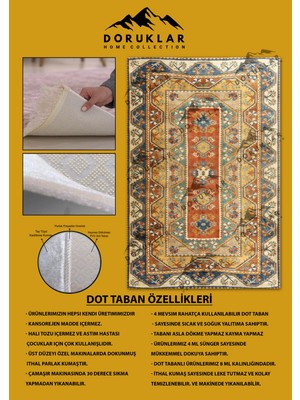 Doruklar Home Collection Kaymaz Taban Yıkanabilir Vintage Kilim Desen Halı