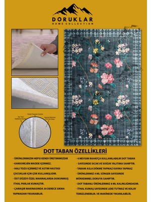 Doruklar Home Collection Kaymaz Taban Yıkanabilir Lacivert Zemin Çiçekli Vintage Desen Halı