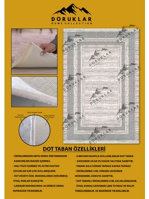 Doruklar Home Collection Kaymaz Taban Yıkanabilir Gri Çerçevelii Vintage Desen Halı