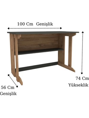 Reyo Home Enda Pillar Kütüphaneli Geniş Çalışma Masası 100 x 56  cm  Çam - Antrasit