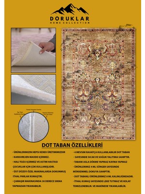 Doruklar Home Collection Kaymaz Taban Yıkanabilir Toprak Rengi Kilim Desen Vintage Halı