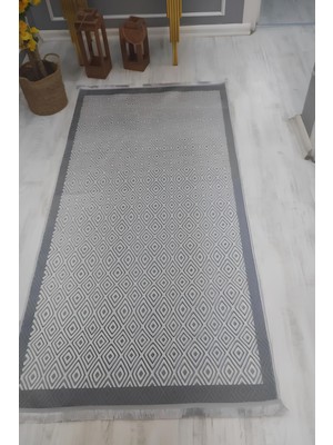 Doruklar Home Collection Kaymaz Taban Yıkanabilir Gri Geometrik Desen Çerçeveli Vintage Halı