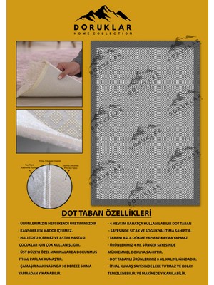 Doruklar Home Collection Kaymaz Taban Yıkanabilir Gri Geometrik Desen Çerçeveli Vintage Halı