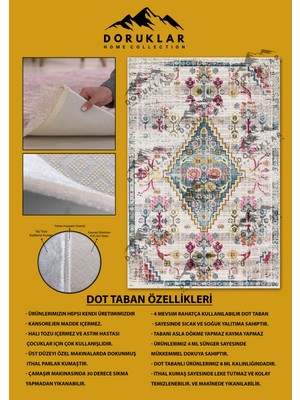 Kaymaz Taban Yıkanabilir Krem-Yeşil Vintage Halı