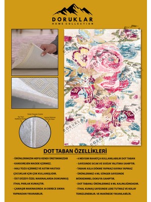 Doruklar Home Collection Kaymaz Taban Yıkanabilir Krem Zemin Çiçekli Vintage Desen Halı