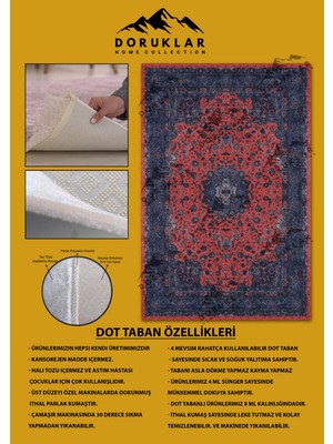 Kaymaz Taban Yıkanabilir Kırmızı Mavi Klasik Eskitme Desen Vintage Halı