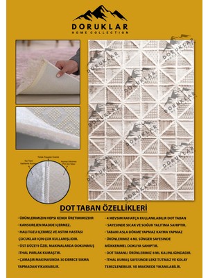 Doruklar Home Collection Kaymaz Taban Yıkanabilir Krem Geometrik Desen Vintage Halı