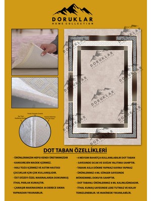 Doruklar Home Collection Kaymaz Taban Yıkanabilir Krem Gold Çerçeveli Vintage Desen Halı