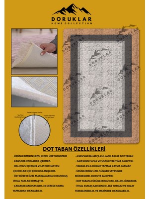 Doruklar Home Collection Kaymaz Taban Yıkanabilir Gri Zemin Kiremit Çerçeve Vintage Desen Halı