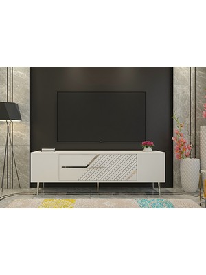 Demonte Decor DEKOLP5DD Tv Sehpası Beyaz-Gümüş