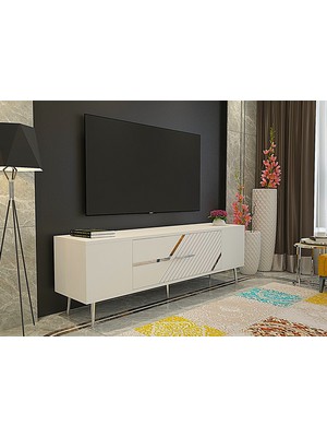 Demonte Decor DEKOLP5DD Tv Sehpası Beyaz-Gümüş