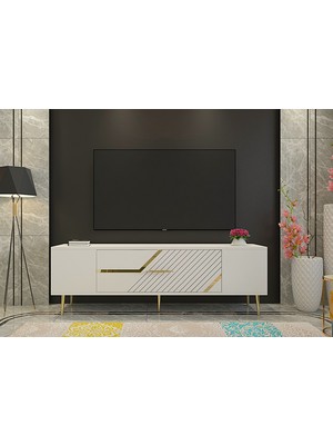 Demonte Decor DEKOLP5DD Tv Sehpası Beyaz-Altın