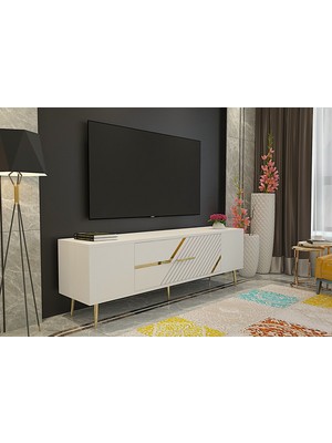 Demonte Decor DEKOLP5DD Tv Sehpası Beyaz-Altın