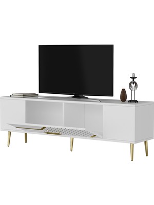 Demonte Decor DEKOLP5DD Tv Sehpası Beyaz-Altın