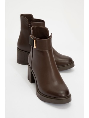 Luvi Rashe Kahverengi Tokalı Kadın Kalın Topuklu Bot