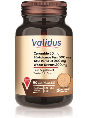 Validus Ceramide 60 mg + Löykotomos Fern 500 mg + Aloe Vera Gel 200 mg + Wheat Extract 200 mg 60 Capsules