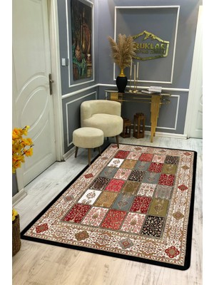 Kaymaz Tabanlı Yıkanabilir Leke Tutmaz Kilim Desenli Salon Halısı Dot Taban Halı KDH18