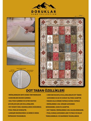 Kaymaz Tabanlı Yıkanabilir Leke Tutmaz Kilim Desenli Salon Halısı Dot Taban Halı KDH18