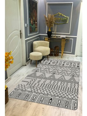 Kaymaz Tabanlı Yıkanabilir Leke Tutmaz Kilim Desenli Salon Halısı Dot Taban Halı KDH27