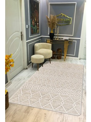 Kaymaz Tabanlı Yıkanabilir Leke Tutmaz Kilim Desenli Salon Halısı Dot Taban Halı KDH23