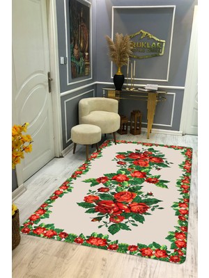 Kaymaz Tabanlı Yıkanabilir Leke Tutmaz Kilim Desenli Salon Halısı Dot Taban Halı KDH41