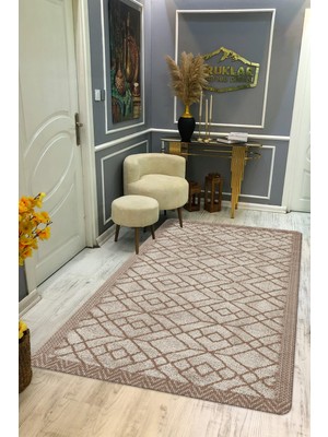 Kaymaz Tabanlı Yıkanabilir Leke Tutmaz Kilim Desenli Salon Halısı Dot Taban Halı KDH35