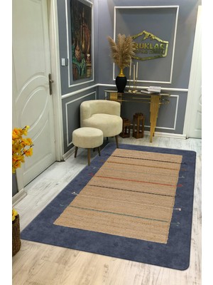 Kaymaz Tabanlı Yıkanabilir Leke Tutmaz Kilim Desenli Salon Halısı Dot Taban Halı KDH37