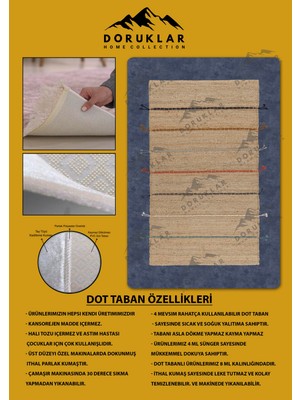 Kaymaz Tabanlı Yıkanabilir Leke Tutmaz Kilim Desenli Salon Halısı Dot Taban Halı KDH37