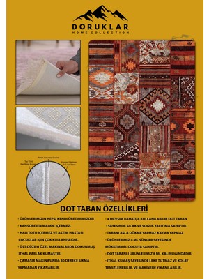 Kaymaz Tabanlı Yıkanabilir Leke Tutmaz Kilim Desenli Salon Halısı Dot Taban Halı KDH22