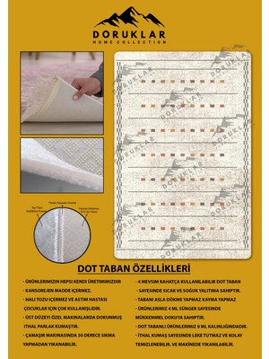 Kaymaz Tabanlı Yıkanabilir Leke Tutmaz Kilim Desenli Salon Halısı Dot Taban Halı KDH17