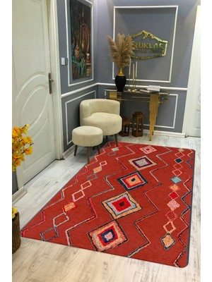 Kaymaz Tabanlı Yıkanabilir Leke Tutmaz Kilim Desenli Salon Halısı Dot Taban Halı KDH32