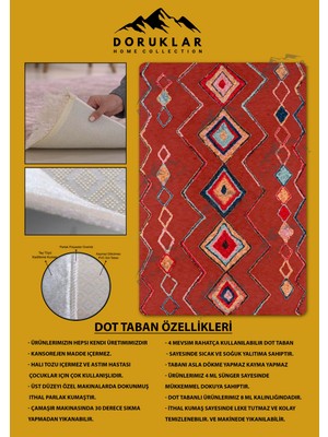 Kaymaz Tabanlı Yıkanabilir Leke Tutmaz Kilim Desenli Salon Halısı Dot Taban Halı KDH32