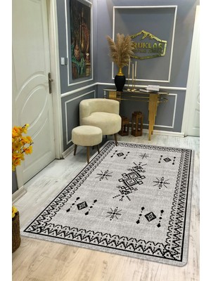 Kaymaz Tabanlı Yıkanabilir Leke Tutmaz Kilim Desenli Salon Halısı Dot Taban Halı KDH28