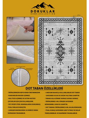 Kaymaz Tabanlı Yıkanabilir Leke Tutmaz Kilim Desenli Salon Halısı Dot Taban Halı KDH28