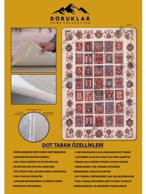 Kaymaz Tabanlı Yıkanabilir Leke Tutmaz Kilim Desenli Salon Halısı Dot Taban Halı KDH20